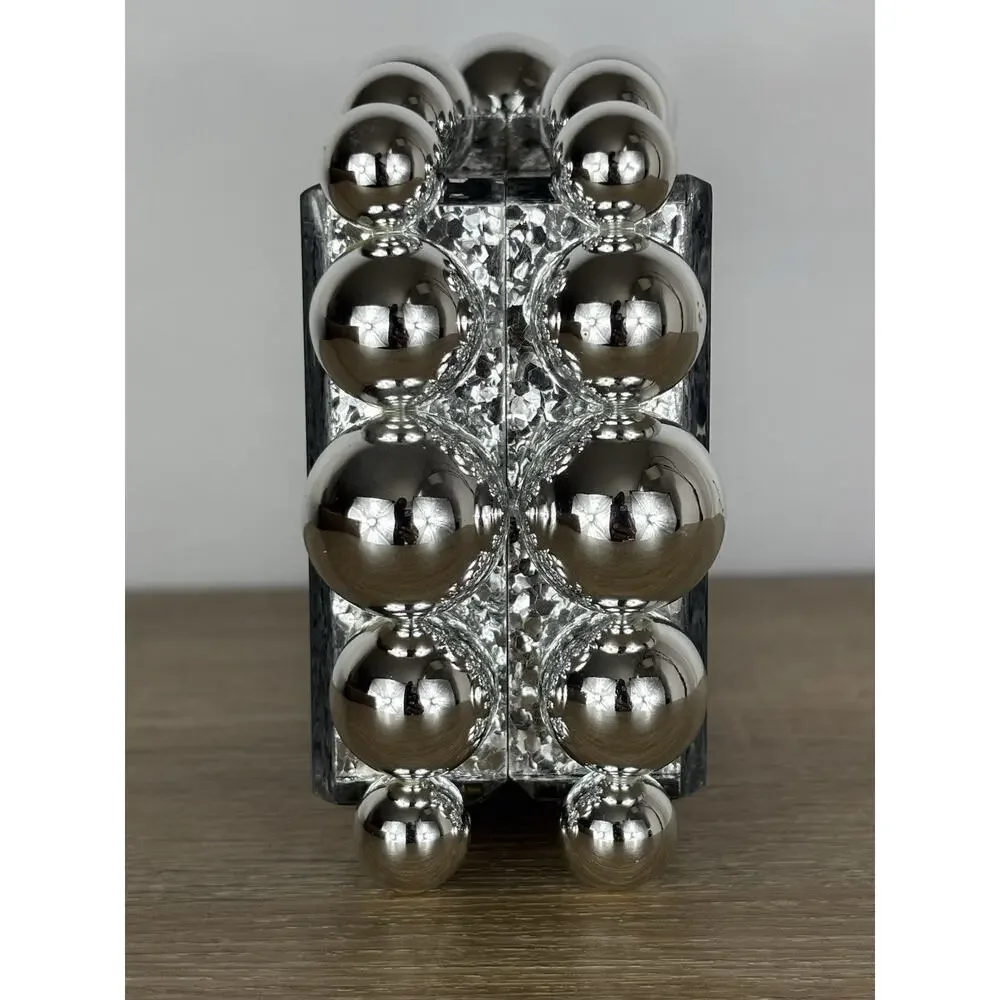 Silver Glitter Acrylic Box Clutch Bubble Ball Evening Bag Crossbody Chain Purse